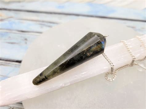 Natural Labradorite Crystal Round Cone Pendulum Smooth Divination