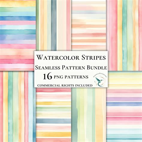 Watercolor Stripes Seamless Pattern Bundle Digital Paper Digital