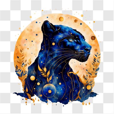 Download Black Panther And Moon Watercolor Painting Png Online