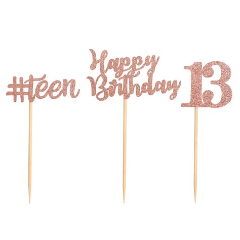 Buy Rose Gold Glitter 36 Pack Happy Birthday Teen 13 Cupcake Toppers