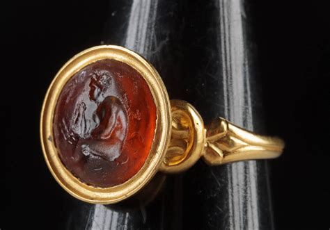 At Auction Neoclassical Glass Intaglio Nude Satyr 18K Gold Ring