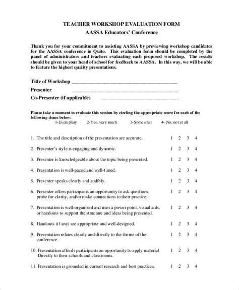 Free 7 Sample Workshop Evaluation Forms In Ms Word Pdf