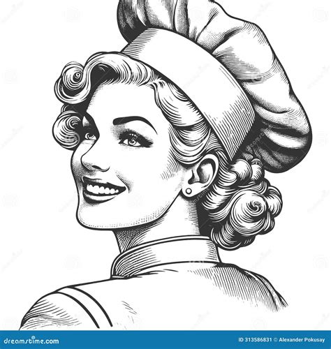 Retro Chef Woman Smiling Sketch Vector Stock Vector Illustration Of