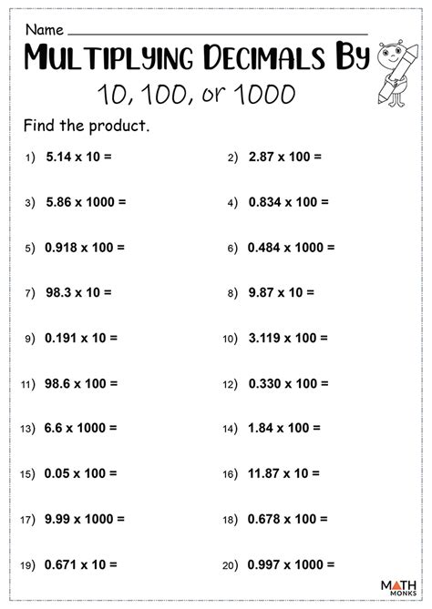 Decimals Worksheets Math Monks