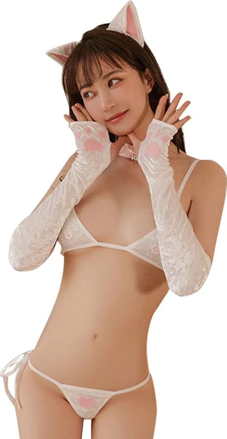 Jasmygirls Women S Sexy Cat Cosplay Lingerie Naughty Anime Micro Bikini