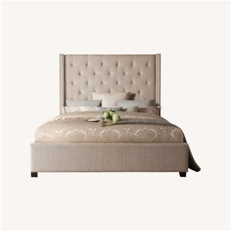 Beige Queen Upholstered Platform Bed Aptdeco