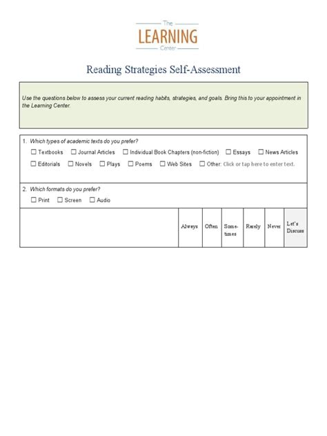 Reading Strategies Self Assessment 1 Pdf Creative Commons License Cognition