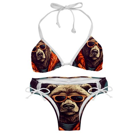 Vintage Bear Swim Wear Bikini Set With Detachable Sponge Adjustable Strap Two Pack For