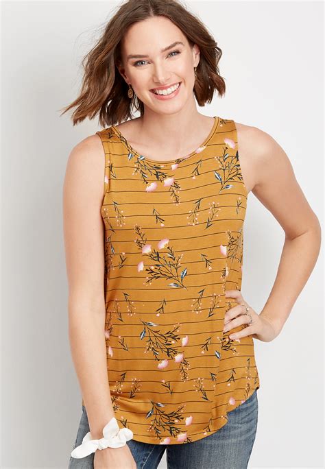 247 Floral Stripe High Neck Tank Maurices