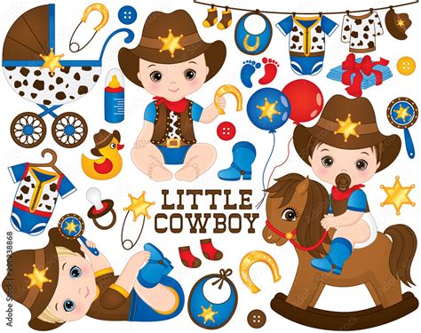 Vector Cowboy Set Set Includes Cute Little Baby Boys Dressed As Little