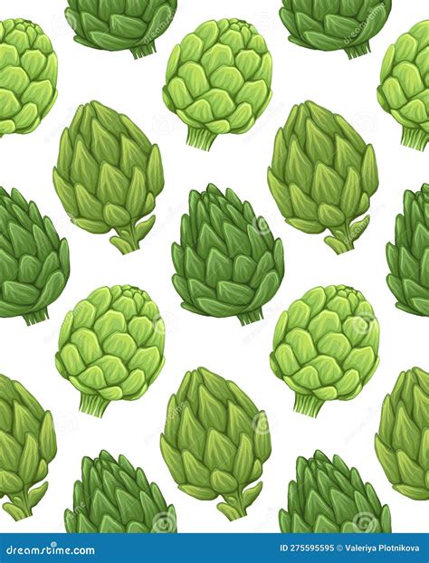 Vector Seamless Pattern With Hand Drawn Artichokes On White Background Backdrop With Cabbage