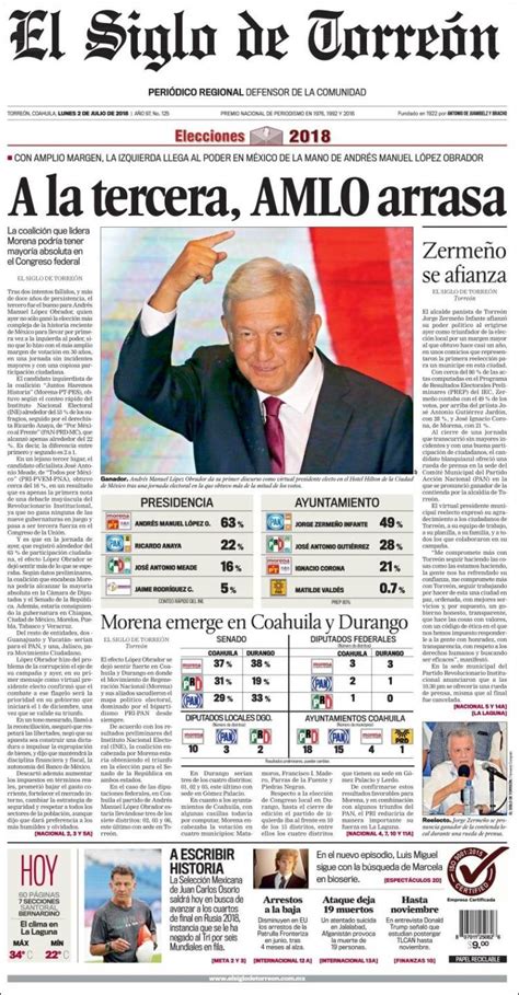 Newspaper El Siglo de Torreon (Mexico). Newspapers in Mexico. Monday's ...