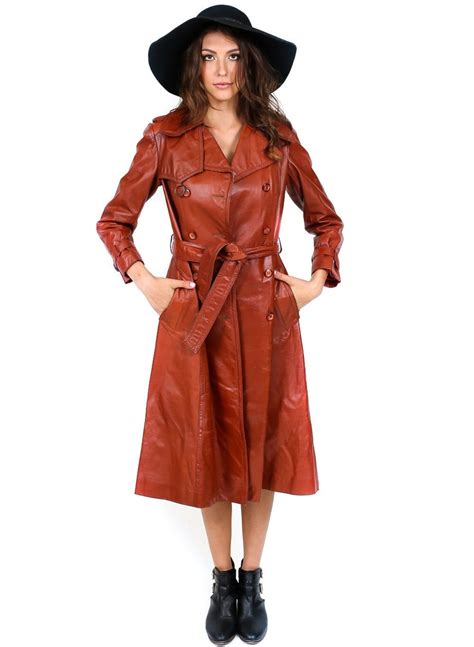 1970 S Leather Trench Coat Amazing Vintage Rust Brown Etsy Trench Coat Leather Trench Coat