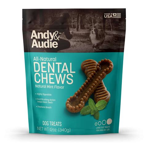 Andy & Audie All Natural Dental Chews for Dogs, Mint Flavor, Large, 12 ...