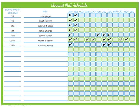 Editable Bill Payment Schedule - Organizing Homelife