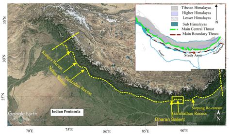 Map Showing The Sinuous Front Of The Himalayan Arc And Salients And