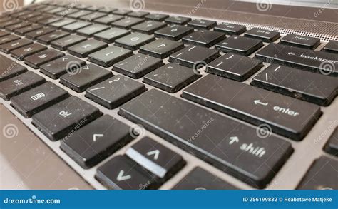 Close Up On A Black Dirty Dusty Laptop Keyboard Unhygienic Work Tech