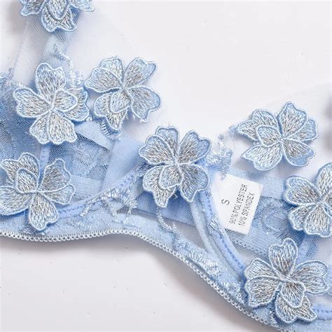 New Arrival 3d Flower See Through Embroidery Two Pieces Sexy Lingerie