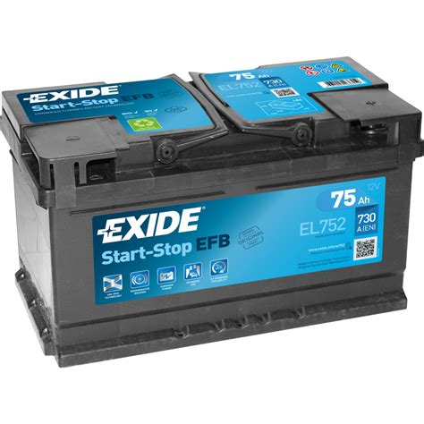 Batería de Coche Vehículo Exide Efb EL752 EFB 12V 75Ah 75 730A Caja