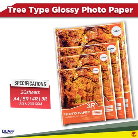 20sheets Pack QUAFF Tree Type Glossy Photo Paper A4 5R 4R 3R Size