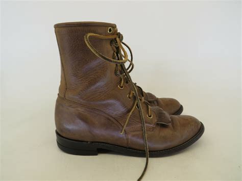 Justin Brown Leather Laces Kilt Cowboy Western Boots Gem