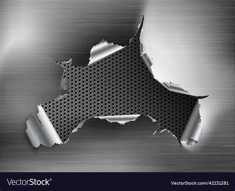 Ragged Hole Torn In Ripped Metal On Steel Vector Image