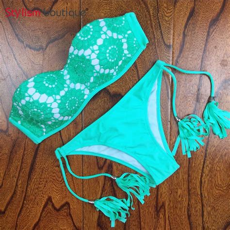 2018 Summer Style Floral Print Women Bikinis Set Crochet Lace Swimsuit