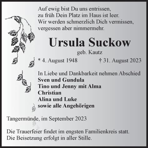 Traueranzeigen Von Ursula Suckow Abschied Nehmen De