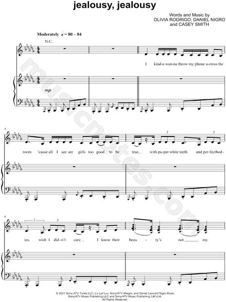 Olivia Rodrigo Jealousy Jealousy Sheet Music In Bb Minor