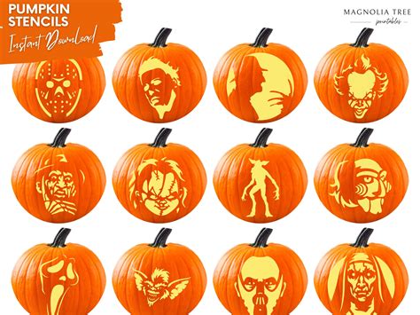 Horror Movie Bundle Printable Pumpkin Carving Stencils: PDF Template ...