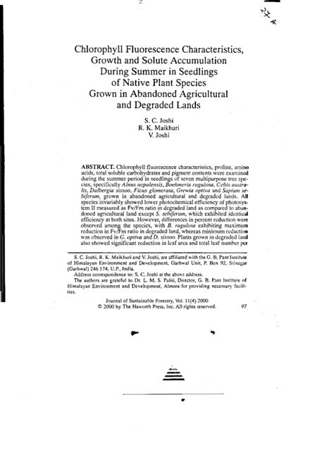 Pdf Chlorophyll Fluorescence Characteristics Growth And Solute