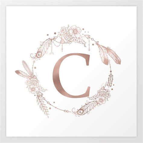 Letter C Rose Gold Pink Initial Monogram Art Print By Nature Magick