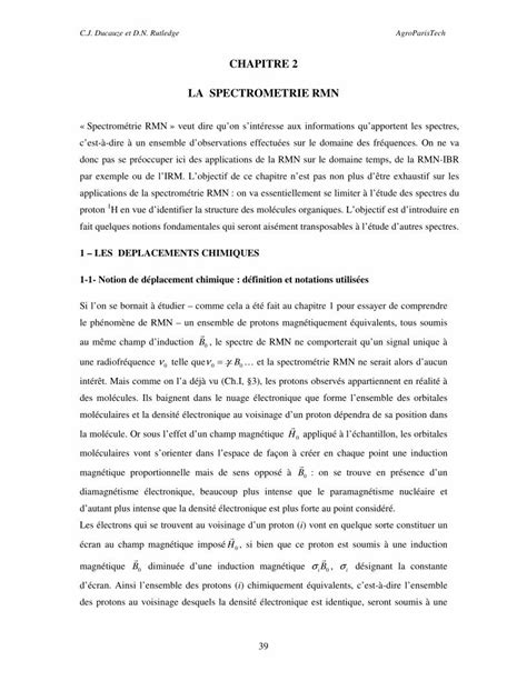 Pdf Chapitre La Spectrometrie Rmn Consid Rant La Formule