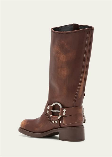 Miu Miu Leather Harness Buckle Biker Boots Bergdorf Goodman