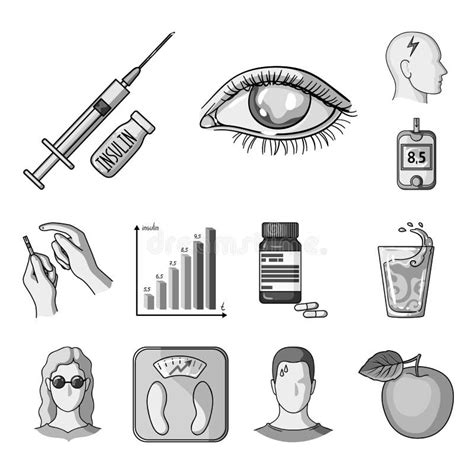 Diabetes Monochrome Icons In Set Collection For Design Treatment Of