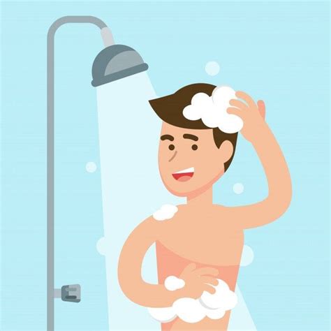 Hombre Feliz Que Toma La Ducha En El Con Premium Vector Freepik