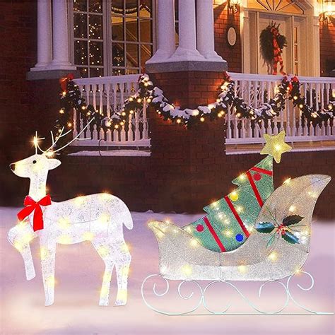 Amazon ATDAWN Lighted Christmas Reindeer Sleigh Outdoor Yard