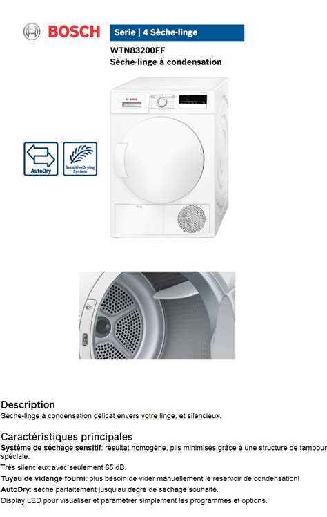 Sèche Linge à Condensation Bosch Wtn83200ff 7 Kg Classe B Blanc Cdiscount Electroménager