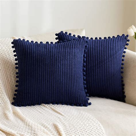 MIULEE Throw Pillow Covers With Pom Poms Corduroy Square Solid Cushion