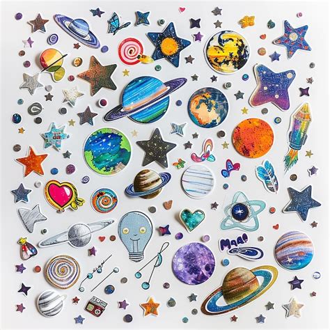 Un Collage De Varios Objetos Celestes Planetas Y Estrellas Con Dibujos