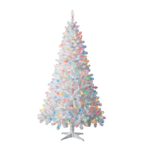 6.5 ft Pre-Lit Madison Pine White Artificial Christmas Tree, Multi ...