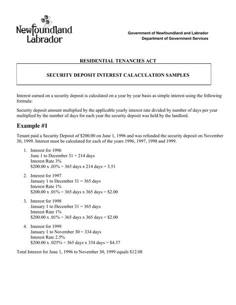 Security Deposit Interest Calculation Samples Service Nl