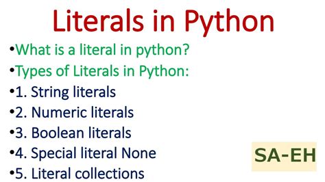 Literals In Python String Literals Numeric Literals Boolean