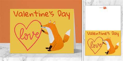 Cute Valentine's Day Fox Greetings Card | Twinkl Party