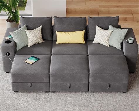 Papajet Sectional Sofa 90 Inch Modular Sectional Sofa With 2 Usb Ports And Cup