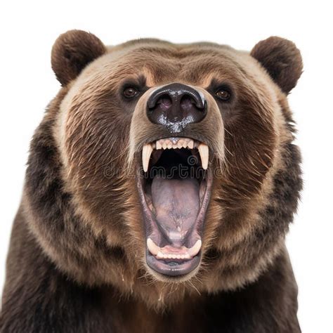 Wild Bear Growls Gets Angry Bares Big Teeth Bear Head Close Up