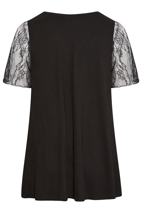 Yours Curve Plus Size Black Lace Angel Sleeve Top Yours Clothing