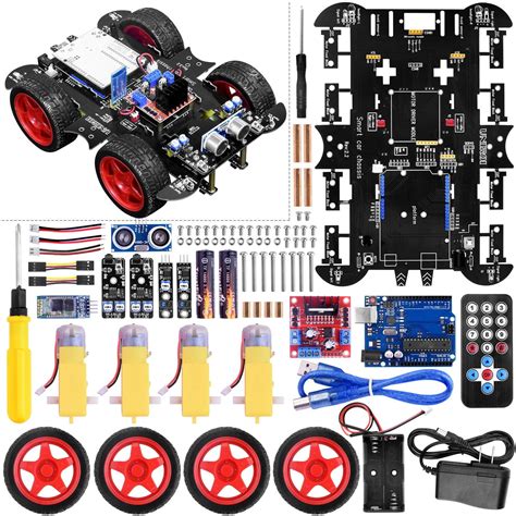 Upgraded Rc Smart Robot Car Kit With 4 Wheel Drive Arduino Car 328p Board Robotics Kit Building