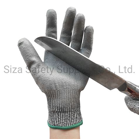 Cutting Anti Slip Knitted Pu Coated Hppe Cut Proof Work Glove Working