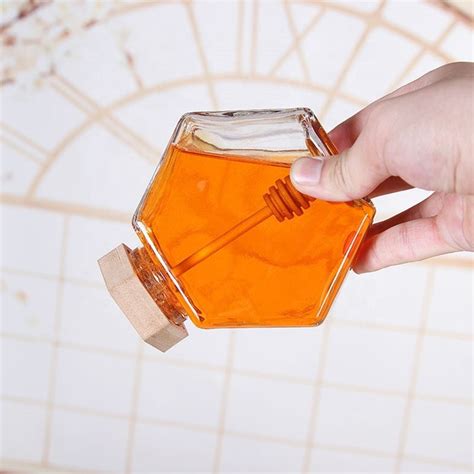 Empty Glass Jar With Lid Ml Hexagonal Glass Honey Jar With Wooden